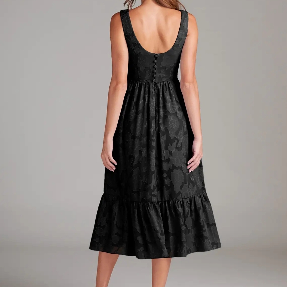 Azazie Alissa Size 12, Black A-Line with Pockets Floral Burnout Dress - Picture 3 of 11